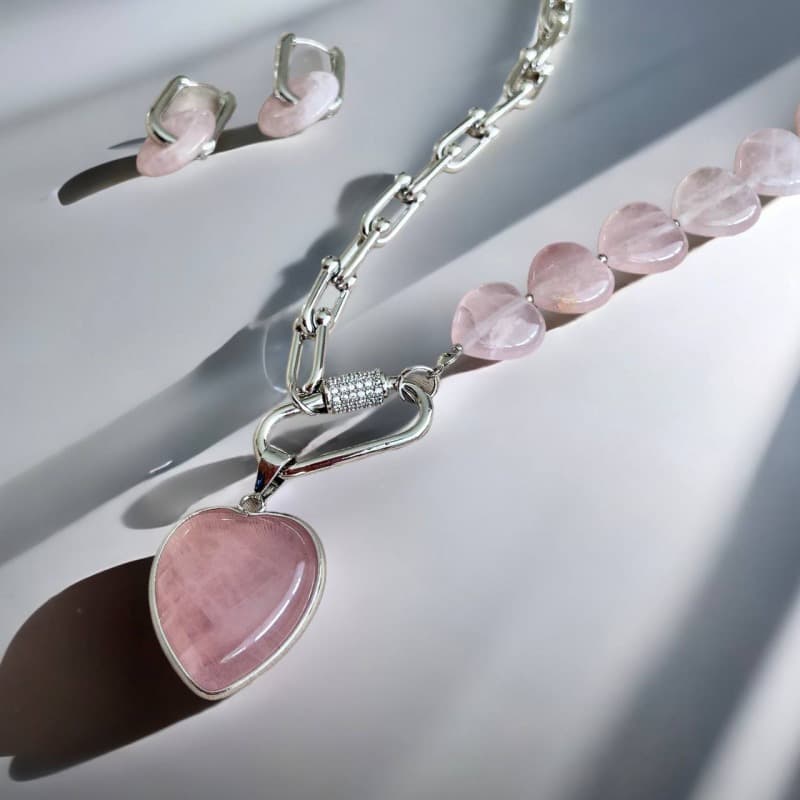 Колье с розовым кварцем и цирконами на цепи Tiffany